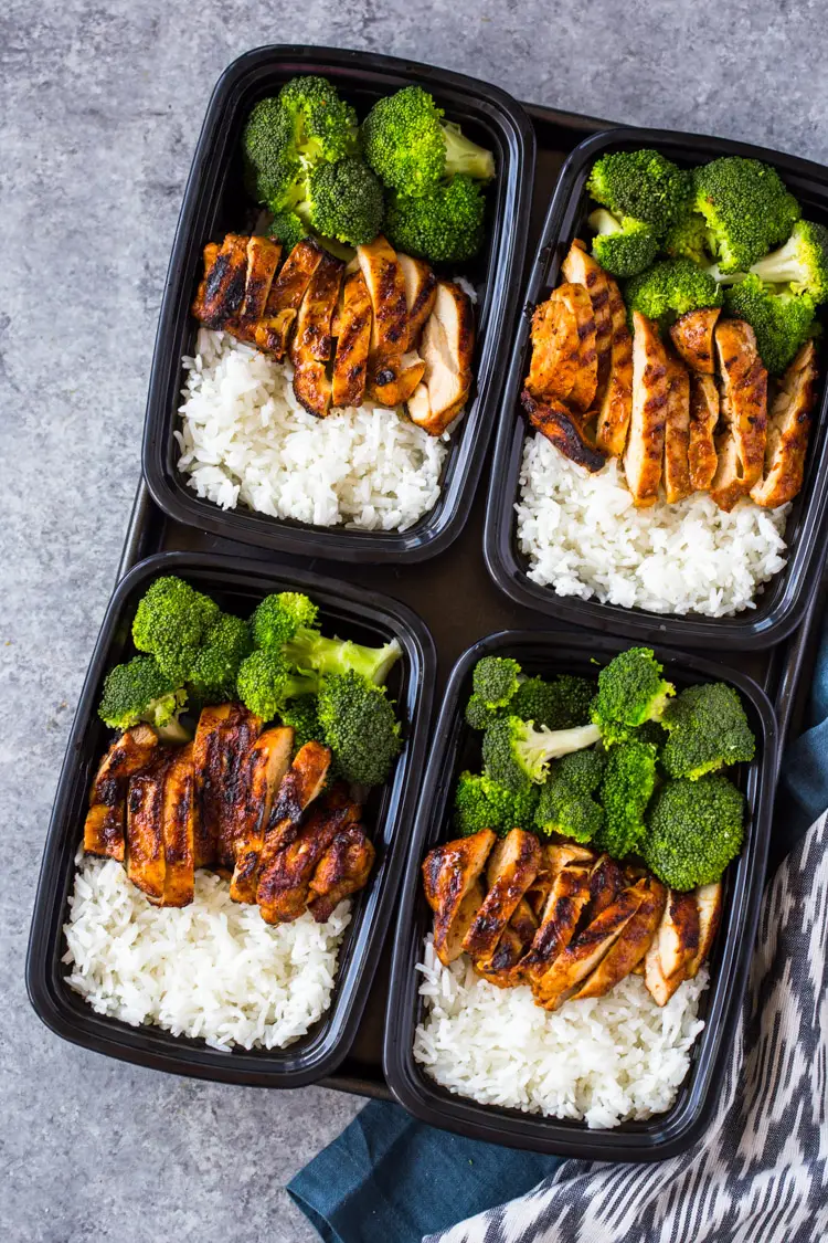 Meal prep with chicken rice and broccoli
